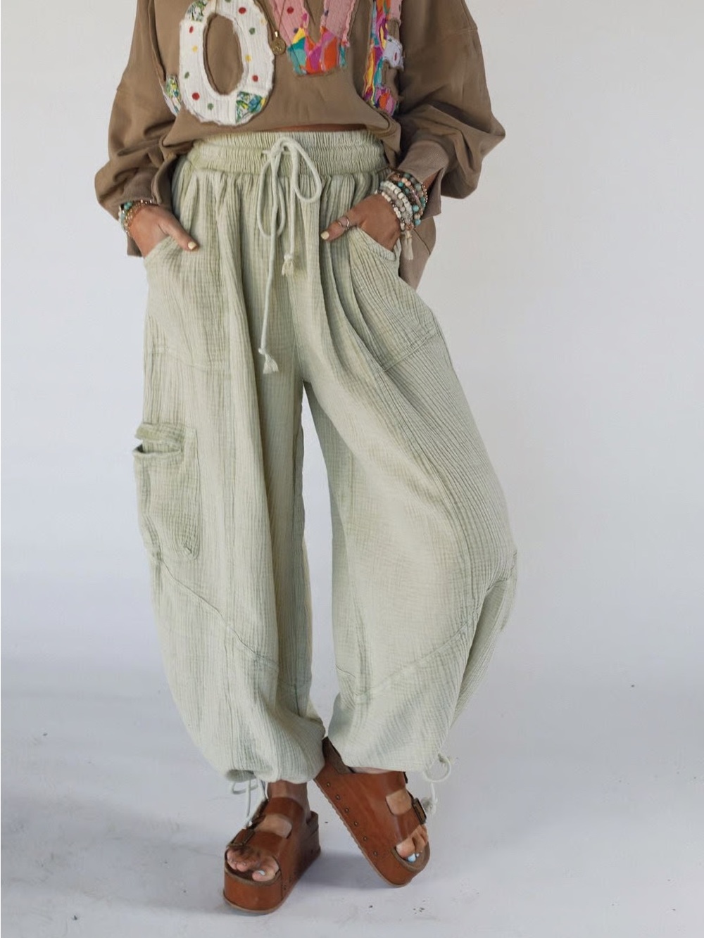 Three Bird Nest Cool Coast Wide Leg Pants - Sage 100% cotton